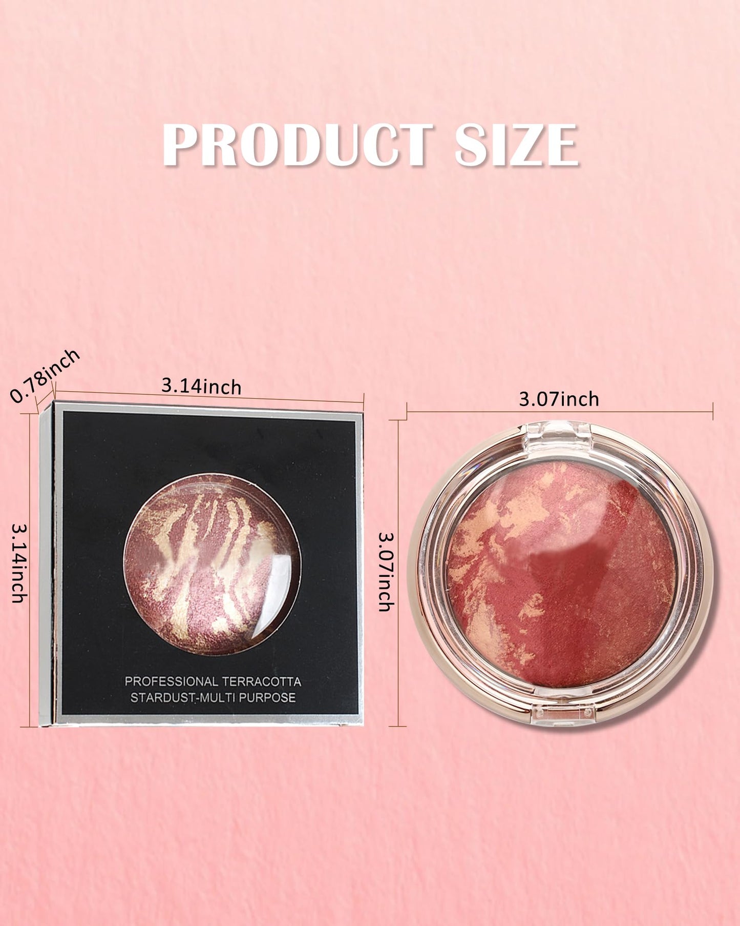 Baked Blush,Peachy Pink Glow Marbleized Blush Powder Palette,Shimmer Powder Blusher Eyeshadow & Highlight for a Lightweight Shimmery Satin Face Makeup, Women's Mother's Day Makeup Gift for Women-01#