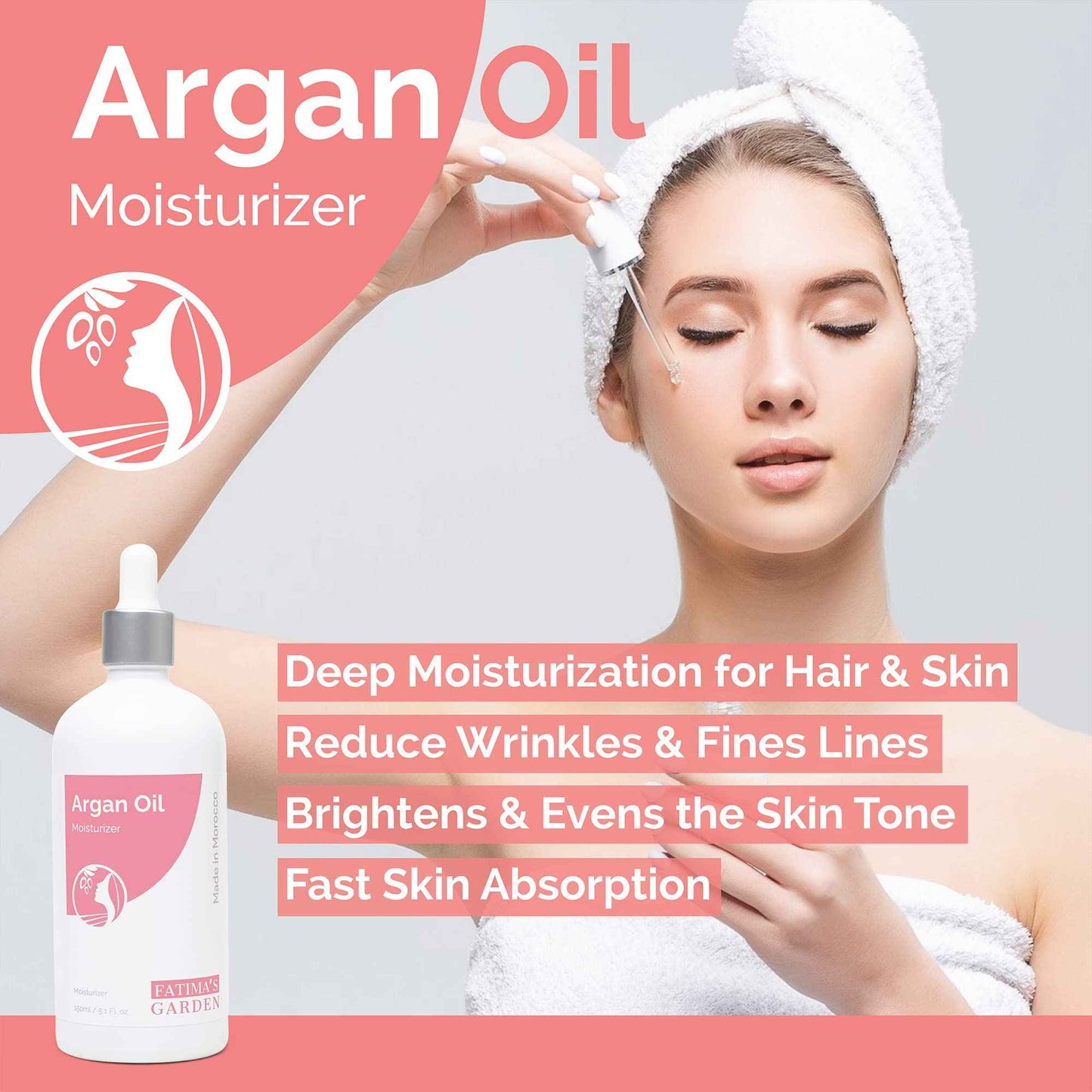 Fatima's Garden Rose Petal Argan Oil - Organic Anti-Aging Moisturizer, 100ml