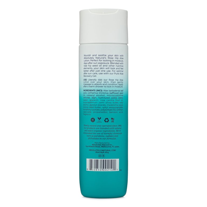 Absolutely Natural After Sun Lotion & Moisturizer with Aloe Vera, Rose Hip Oils, & Vitamin E | Helps Prevent Anti-Aging & Sunburn Relief - 8 Fl Oz