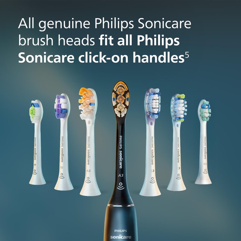 Philips Sonicare A3 All-in-One - Genuine Replacement Electric Toothbrush Heads, Black, 4 Pack One Year Supply, HX9094/95