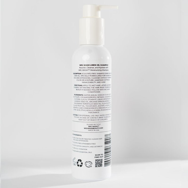 WIG WASH - WIG SHAMPOO - Linen Oil Shampoo – Sulfate-Free Cleanser for Human Hair Wigs & Extensions – Color Safe, Hydrating, Lightweight – 8 fl oz