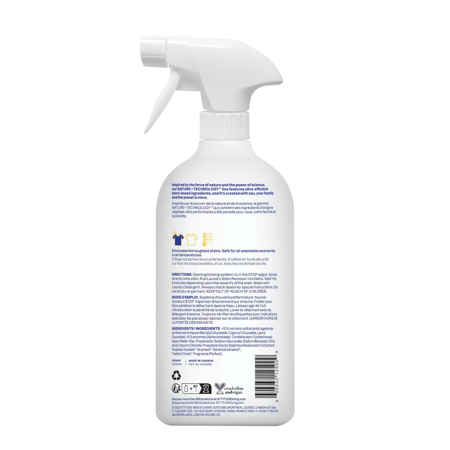 ATTITUDE Stain Remover Spray for Laundry, Removes Odors & Stains, Plant-Based & Vegan, Citrus Zest Scent, 27.1 Fl Oz