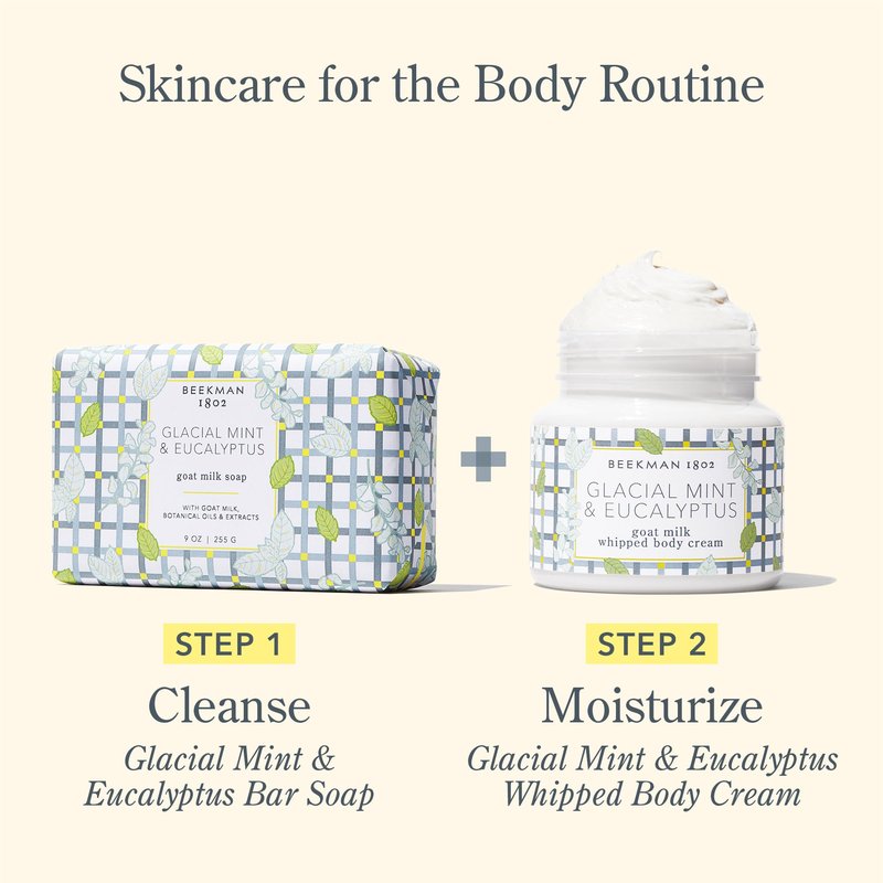 Beekman 1802 Whipped Body Cream – Rich Body Butter & Moisturizing Body Cream, Goat Milk Lotion, Shea Butter & Vitamin E, Hydrating Body Moisturizer for Dry Skin - Glacial Mint & Eucalyptus 8 oz