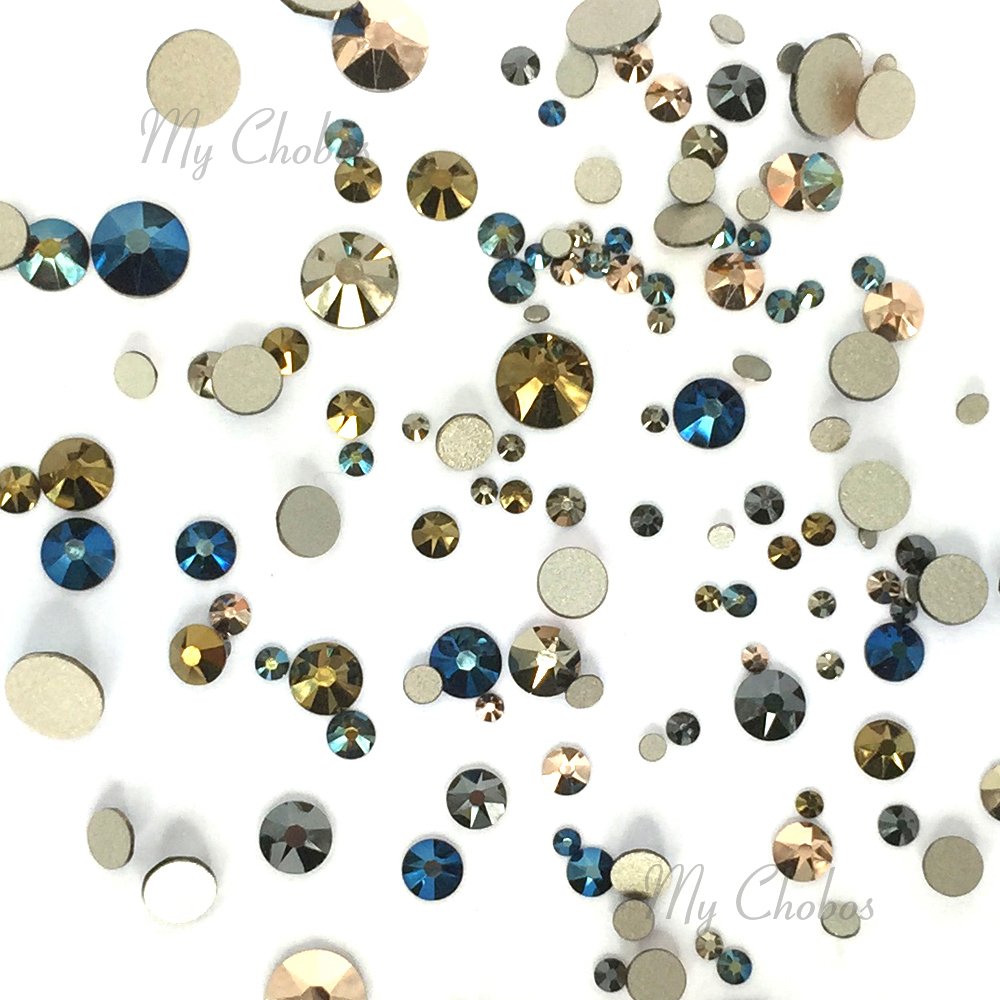 METALLIC Colors mixed with sizes ss5, ss7, ss9, ss12, ss16, ss20, ss30 Austrian 2058 XILION / 2088 XIRIUS Crystal flatbacks No-Hotfix rhinestones nail art 144 pcs (1 gross) Made in Austria