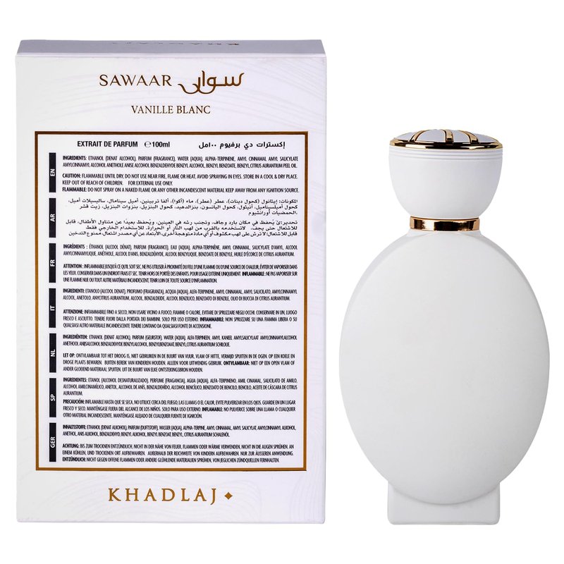 Khadlaj Sawaar Vanille Blanc – Vanilla, Sweet, Woody – Extrait de Parfum Long-Lasting Fragrance for Everyone, 3.4 Ounce / 100 ml