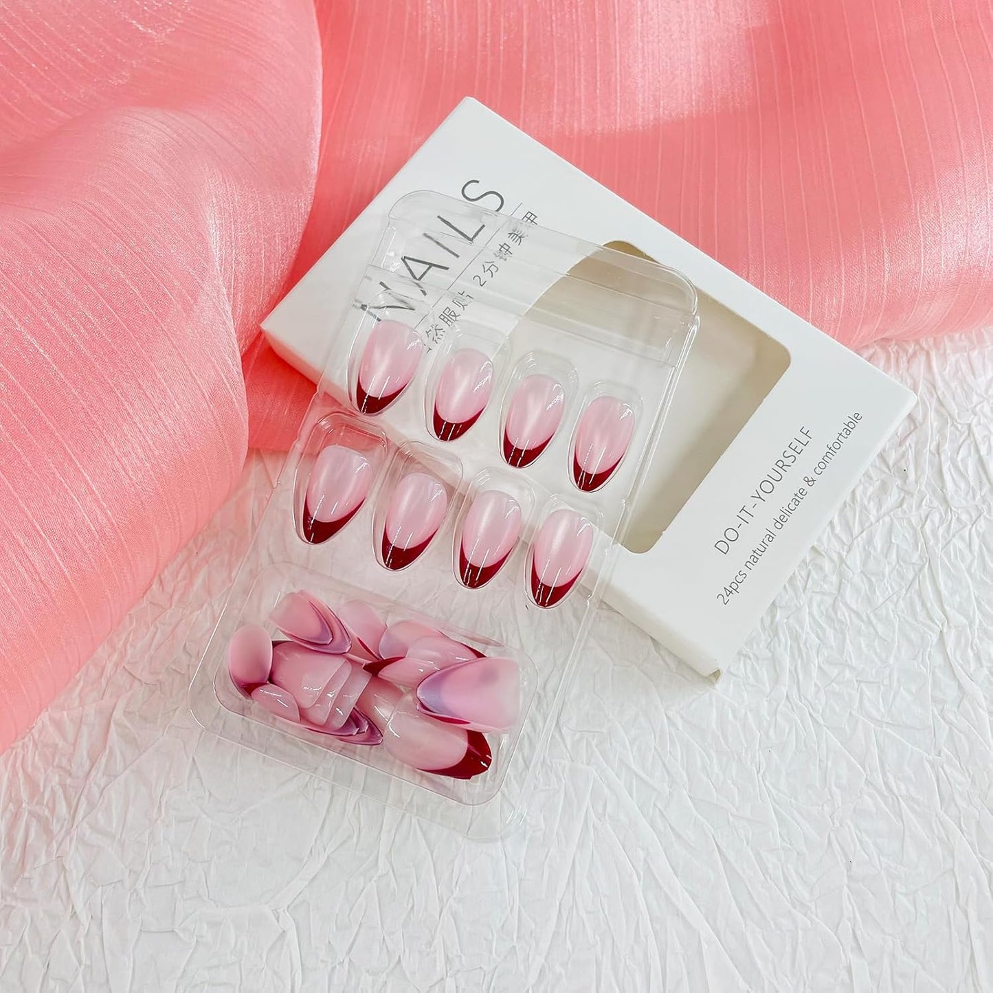 French Tip Almond Press-On Nails with Gold Bow | Reusable Glossy Acrylic False Nails for Women