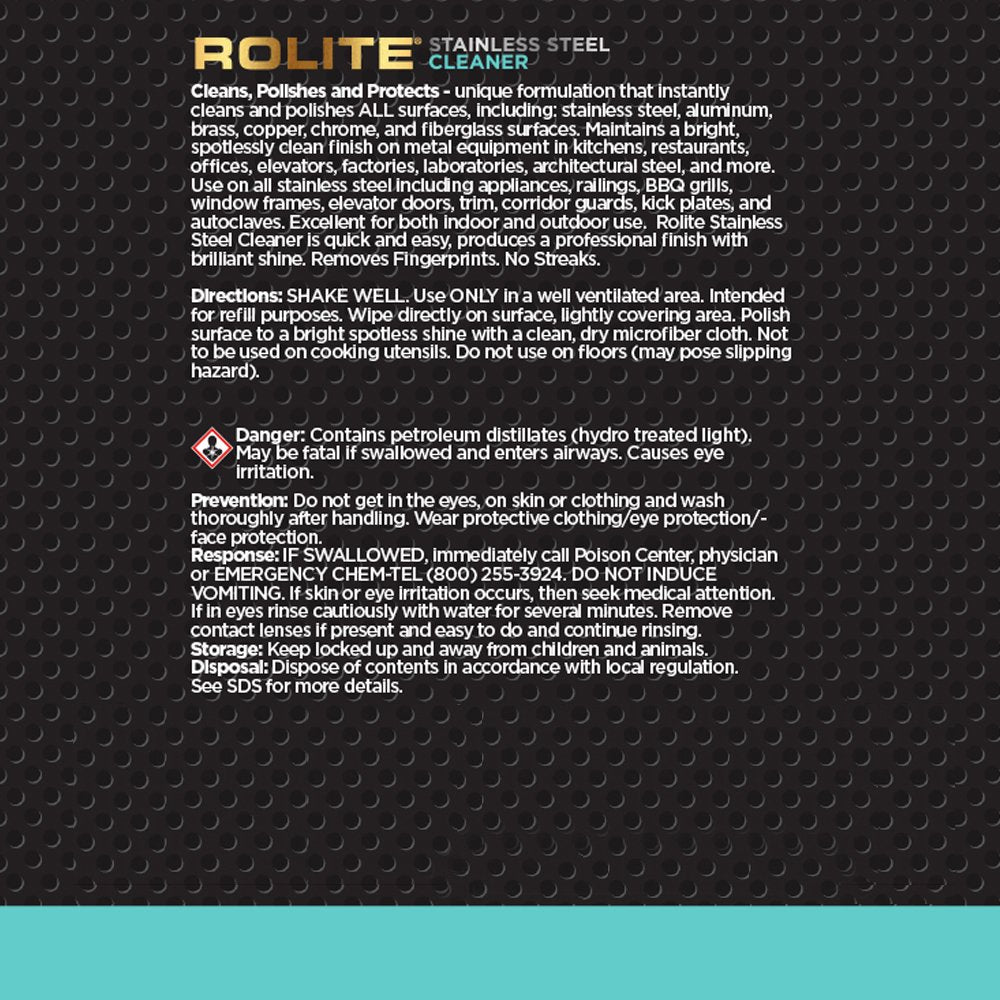 Rolite Stainless Steel Cleaner (4 fl. oz.) for a Protective, Streak-Free Shine That Removes Dirt, Grime, Residue, Water Spots & Fingerprints