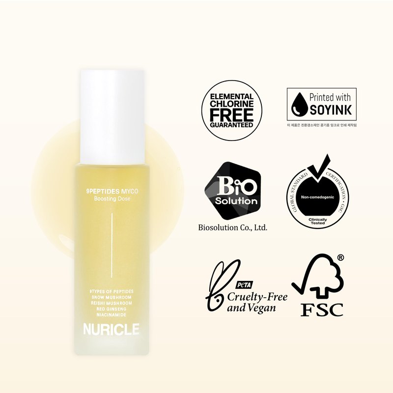 NURICLE 9PEPTIDES MYCO Boosting Dose 30ml (1.014 fl.oz) Anti-Aging Peptide Serum for Face – Hydrating Korean Booster with Niacinamide & Mushroom Complex – Collagen Support, Smooth Wrinkles