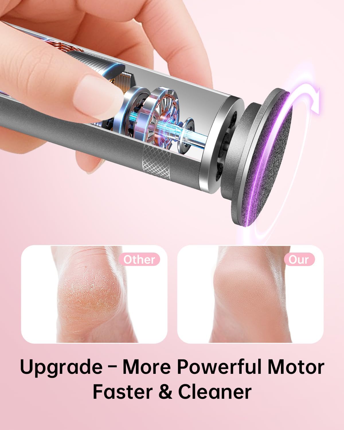 Electric Foot Callus Remover, Upgrade Electric Foot File Callus Remover for Feet, Adjustable Speed Foot File with 60 Pcs Sandpaper Discs, Foot Scrubber for Cracked, or Tough Skin and Calluses, Pink