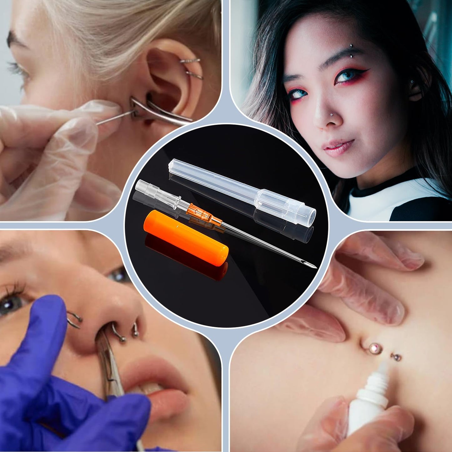 YONGDA Catheter Piercing Needles 50Pcs Mixed Sizes 14G 16G 18G 20G 22G ā Hollow Piercing Needles Kit, 316L Stainless Steel for Ear Nose Cartilage Lip Navel Piercing Supplies