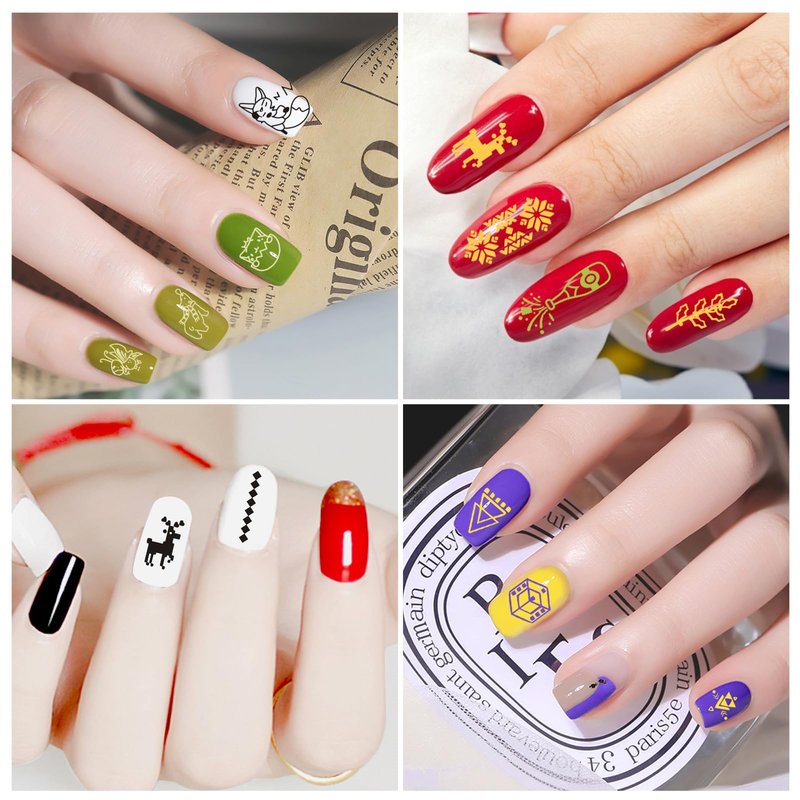 Biutee Nail Stamper Kit with Clear Stamper and Scraper, 10 Nail Stamping Plates and 8 Gel Stamping Polishes, UV Cure Required, Floral Animal Leaves French Nail Art Set for Beginners