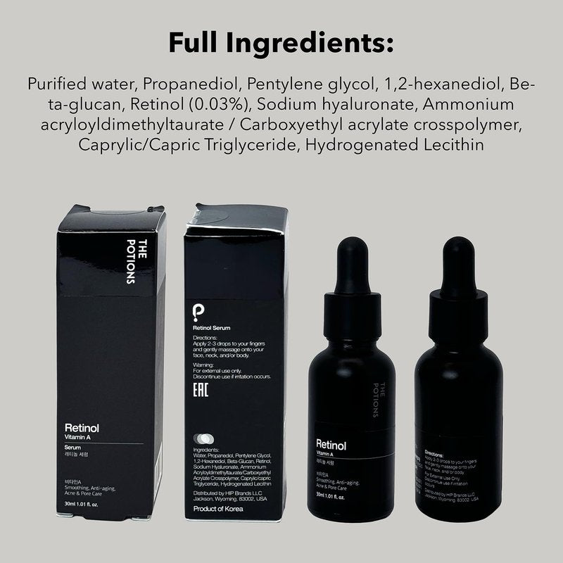 The Potions Retinol Serum 30ml | Vitamin A, Pore Refining, for Smoother-Looking Skin | Product of Korea