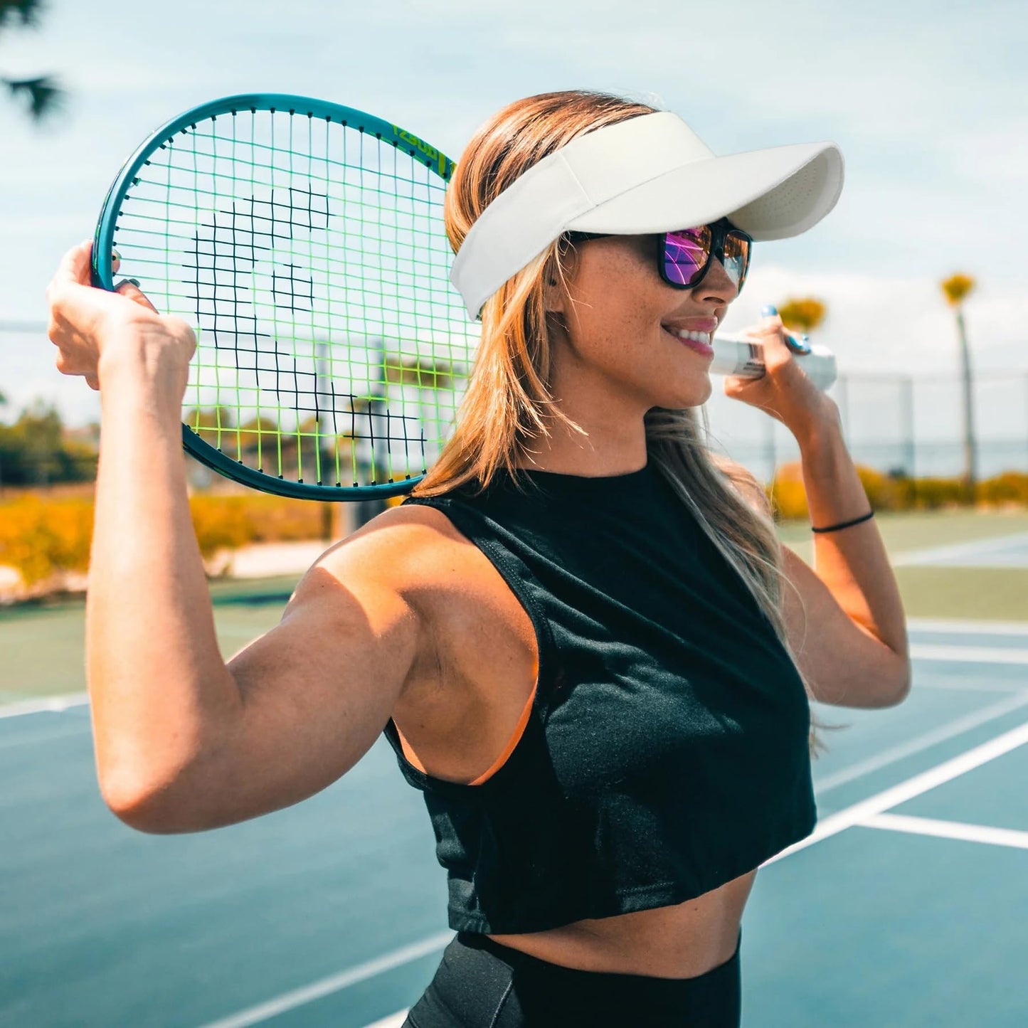 Unisex Sports Sun Visor Hats Open Top Bingo Visors for Tennis Golf Travel Summer Beach Pool (Black, 10)