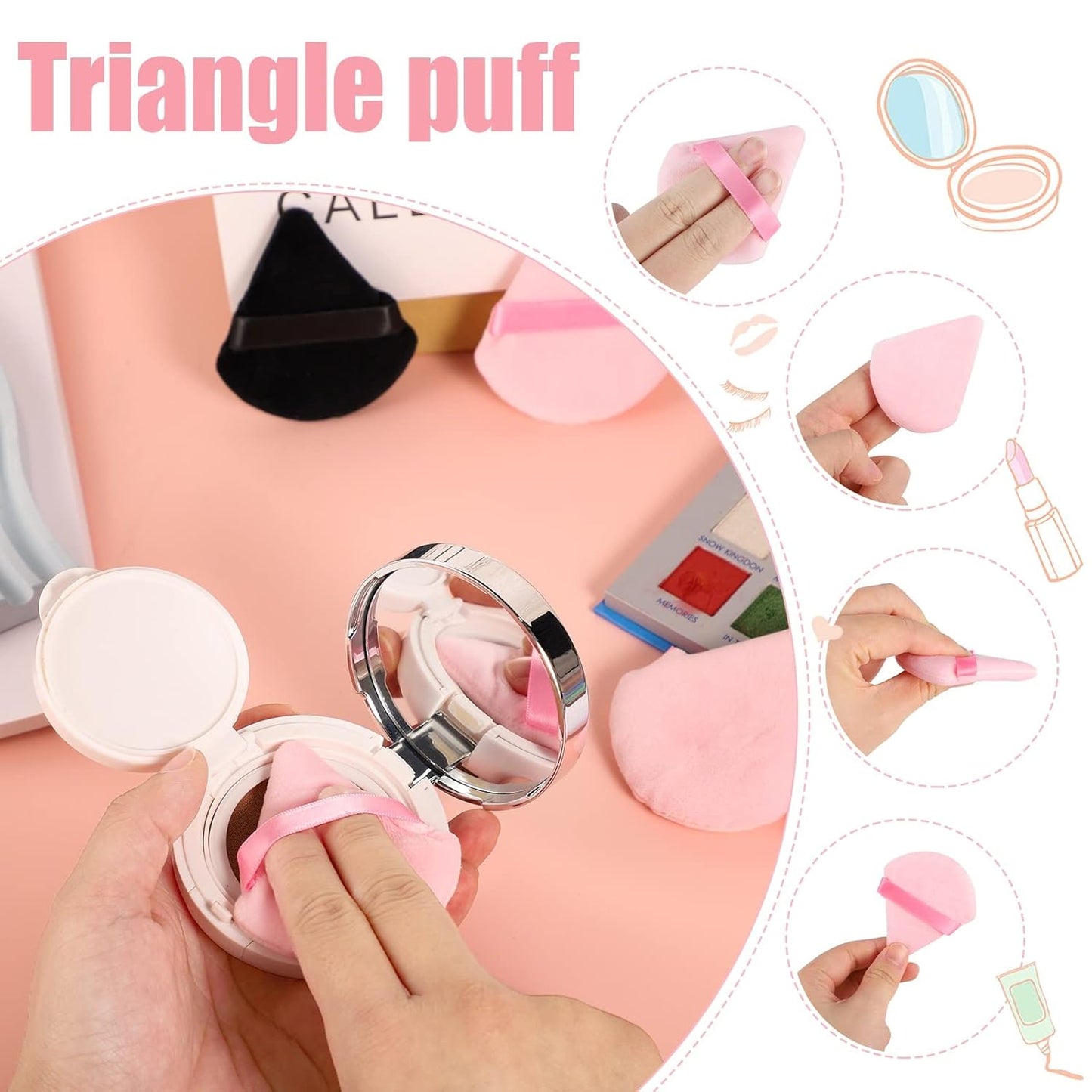 Pimoys 15 Pieces Powder Puff Face Soft Triangle Makeup Velour Puff, Beauty Sponge for Loose Powder and Cosmetic Foundation, Blender Makeup Tool (Black, Pink, Flesh)