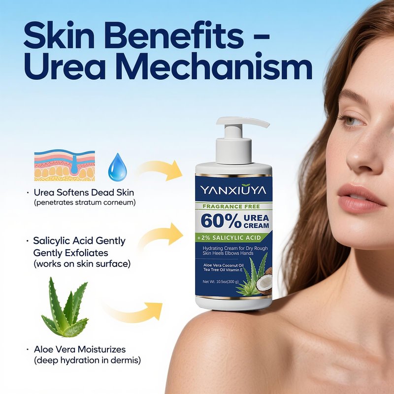 YANXIUYA 60% Urea Cream 10.5 oz, Fragrance-Free Body Lotion with 2% Salicylic Acid, Foot Cream and for Feet, Cracked Heels, Dry Skin & Callus Remover, Maximum Strength Moisturizing Cream