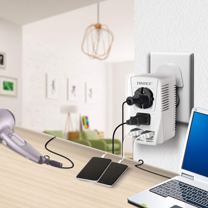 Upgraded 2000W 220V to 110V Voltage Converter Step Down Voltage for Hair Dryer,Straightener,Curling Iron,Cell Phone Power Converter with 2-Port USB and UK/AU/US/EU 10A Plug Adapter, White