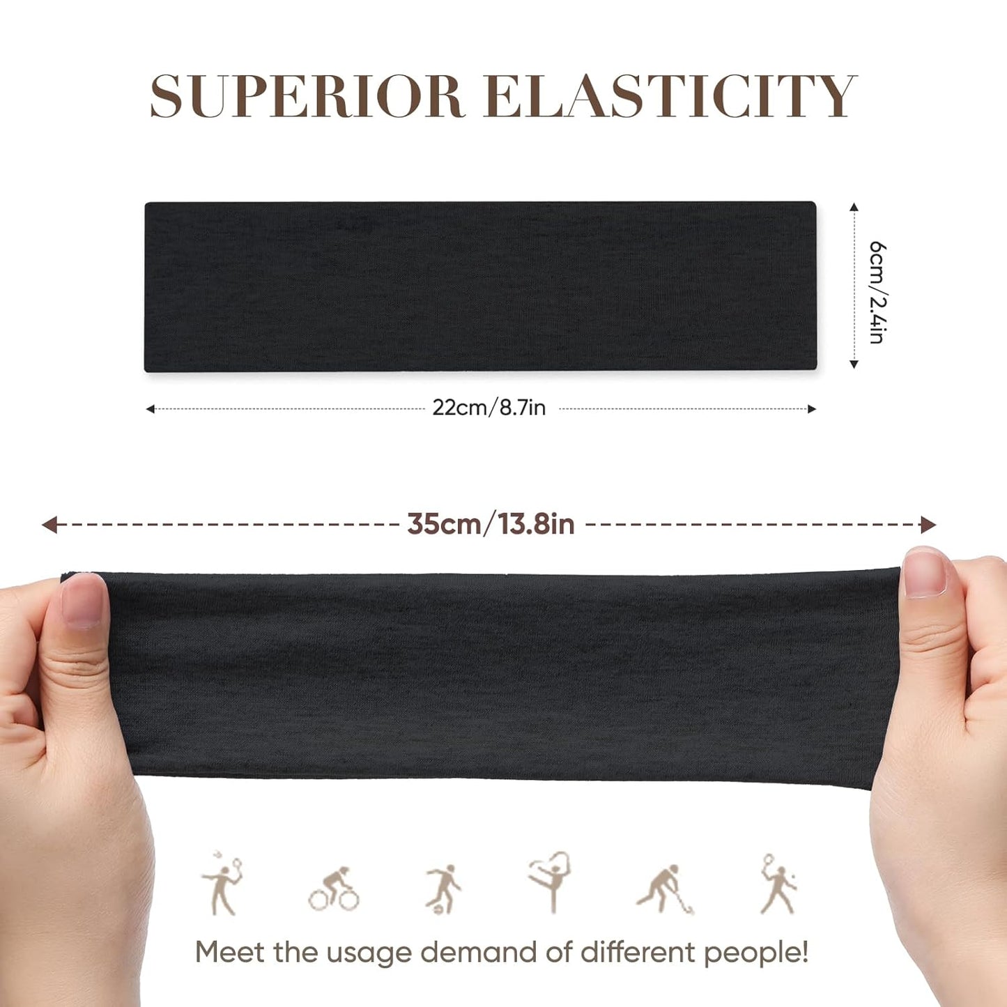 9 Pack Headbands for Women Non Slip - Fabric Elastic Hair Bands for Women's Hair, Soft Cotton Cloth Stretchy Sport Headbands, Sweat Absorption Athletic Hairbands for Workout Yoga Running - A
