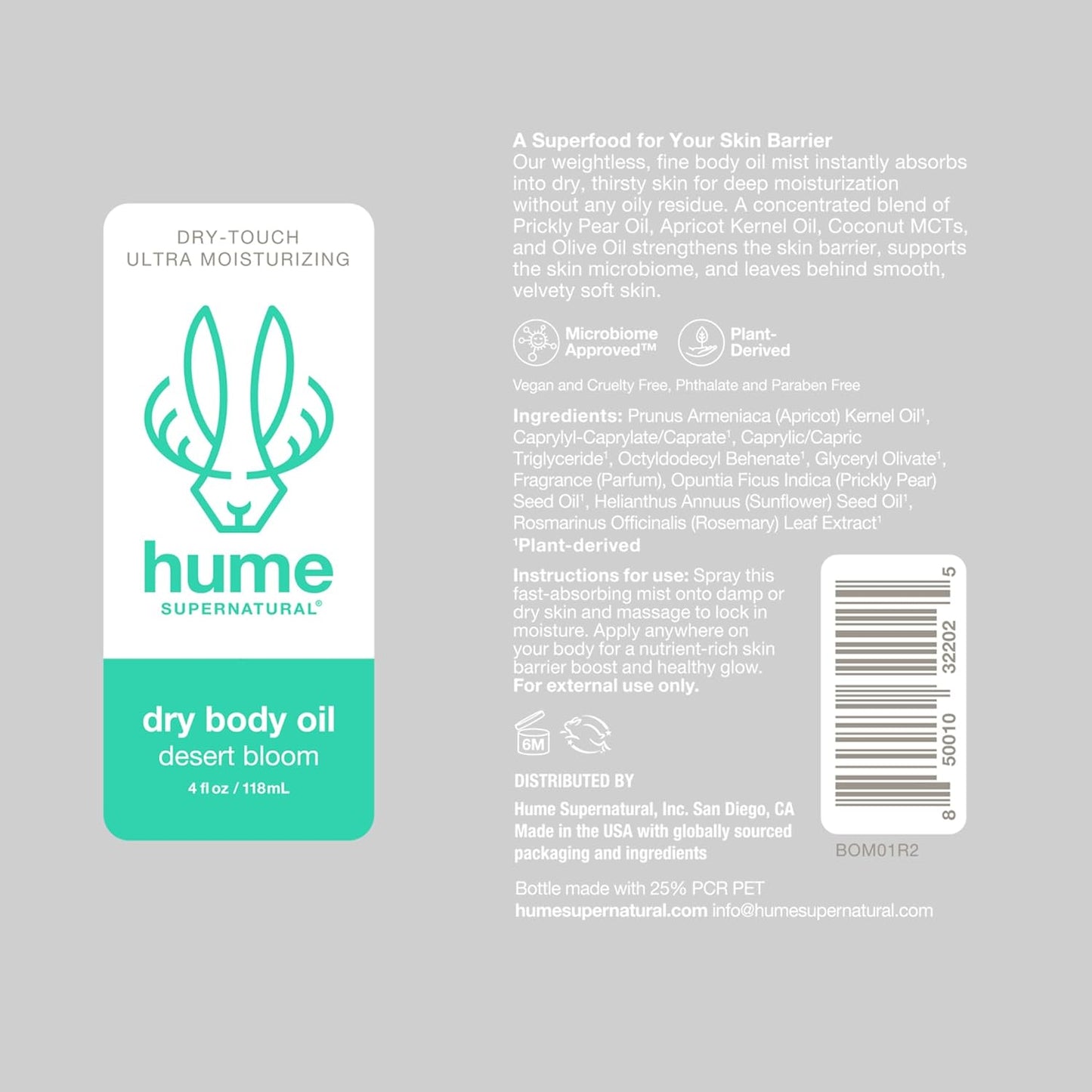 HUME SUPERNATURAL Dry Body Oil Spray - Moisturizing Hydration for Dry Skin | Nourishing Glow, Desert Bloom, 2-Pack