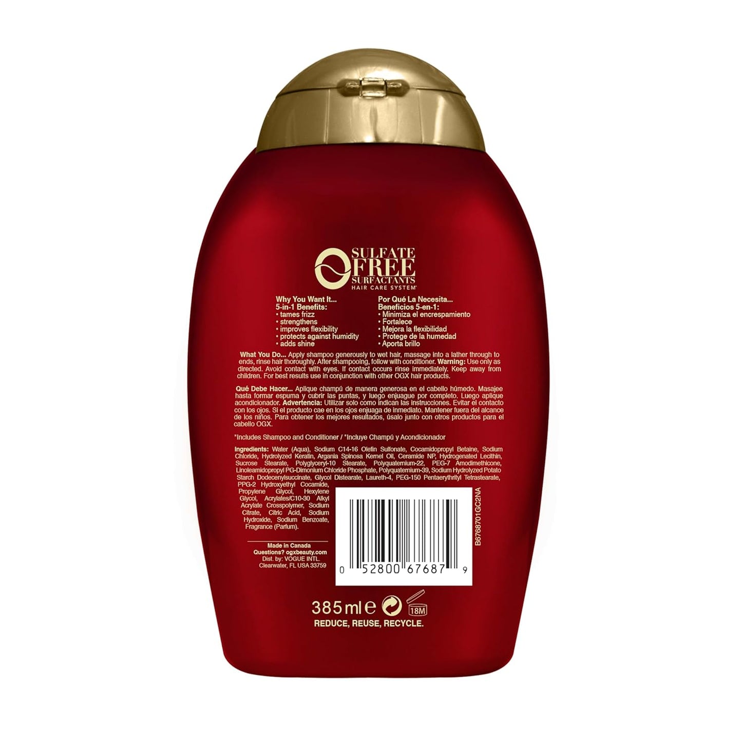 OGX Frizz-Free + Keratin Smoothing Oil Shampoo, 5 in 1, for Frizzy Hair, Shiny Hair, 13 Fl Oz
