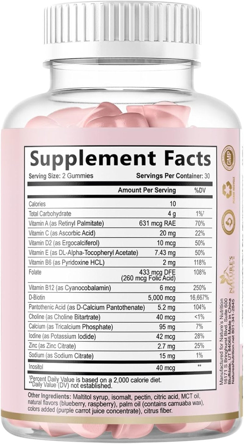 Hair Vitamins Gummies - Sugar Free Biotin 5000 mcg for Hair Growth | Supports Strong Hair & Nails - 60 Vegetarian Gummies