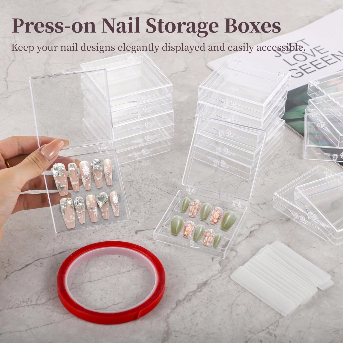 Press On Nail Display Boxes, 40 Pcs 3D Floating Cases, Clear PE Film Storage - Nail Art Organizer & Earring Display for Salons