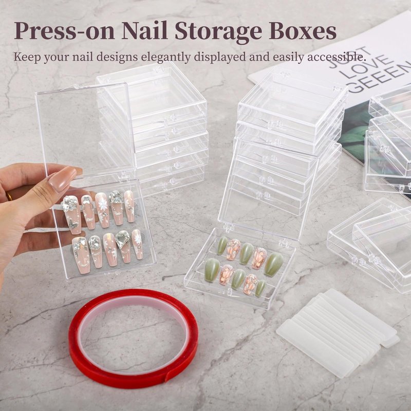 Press On Nail Display Boxes, 40 Pcs 3D Floating Cases, Clear PE Film Storage - Nail Art Organizer & Earring Display for Salons