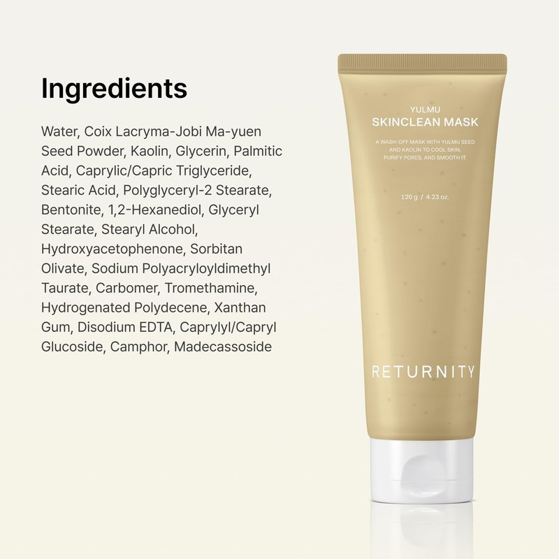 RETURNITY Yulmu Skinclean Mask, Gentle Exfoliating Wash-off Face Mask with Coix seed Extract for Pores and Uneven Skin, 120g Korean Skincare
