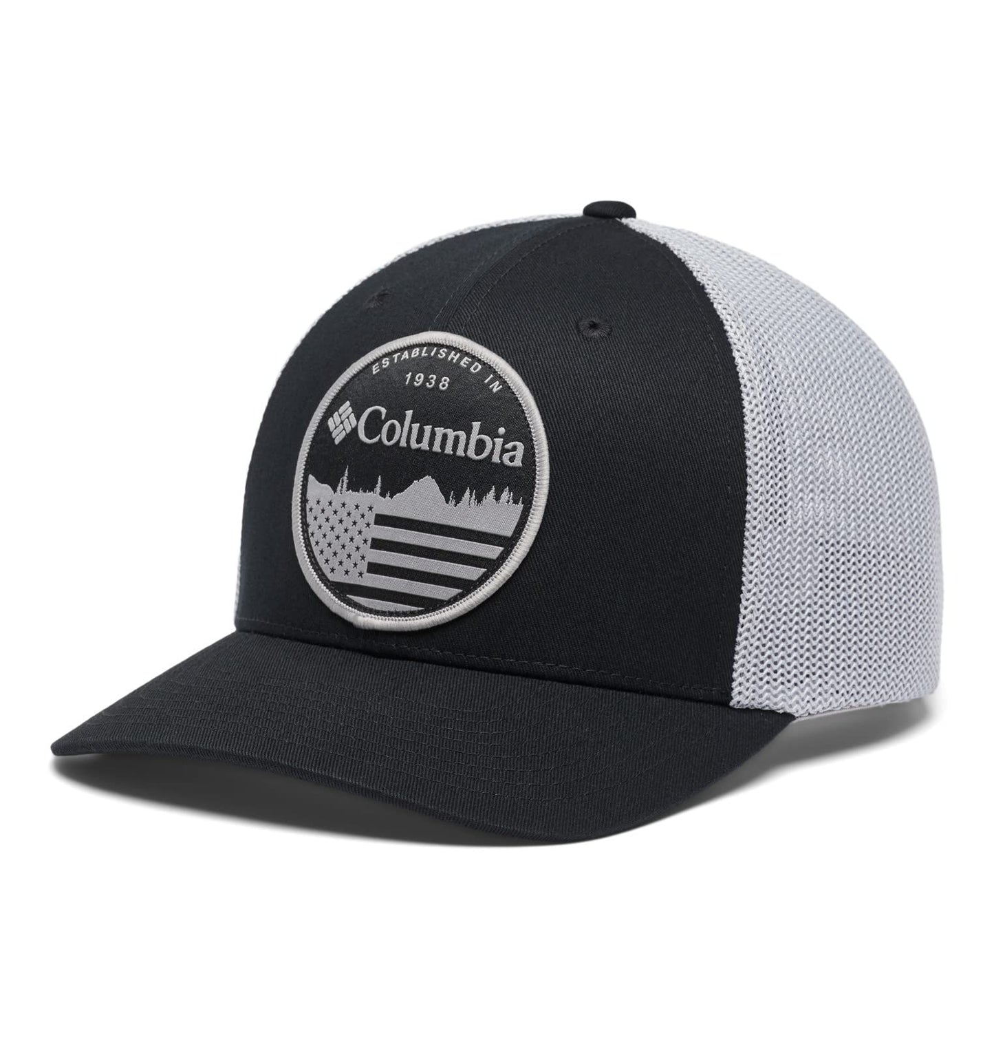 Columbia Unisex Mesh Ball Cap, Black/Columbia Grey/Flag, L/XL