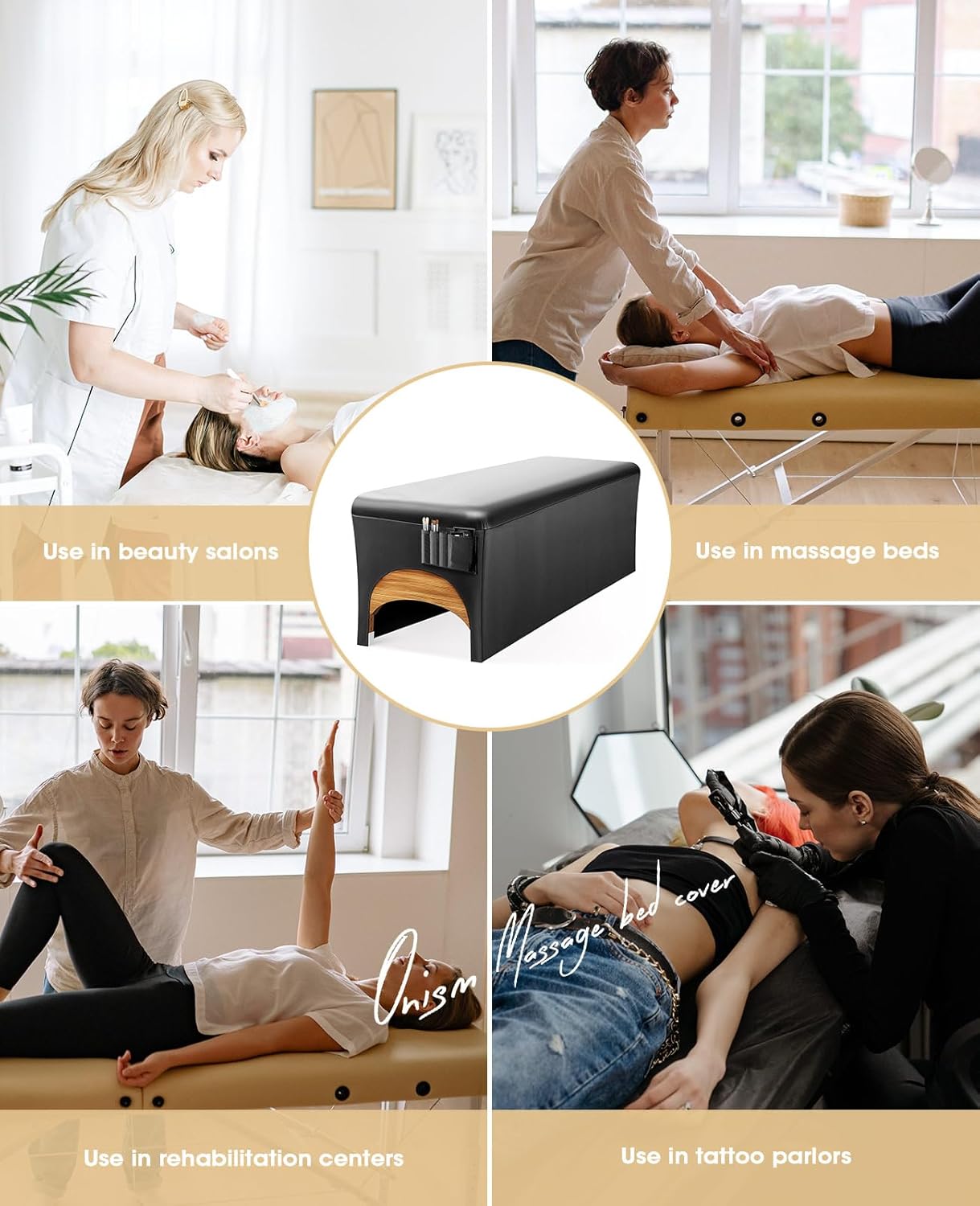Lash Bed Cover for Eyelash Extensions - Waterproof PU Leather & Stretchy Spandex | 6ft Black Massage Table Cover with Side Pocket