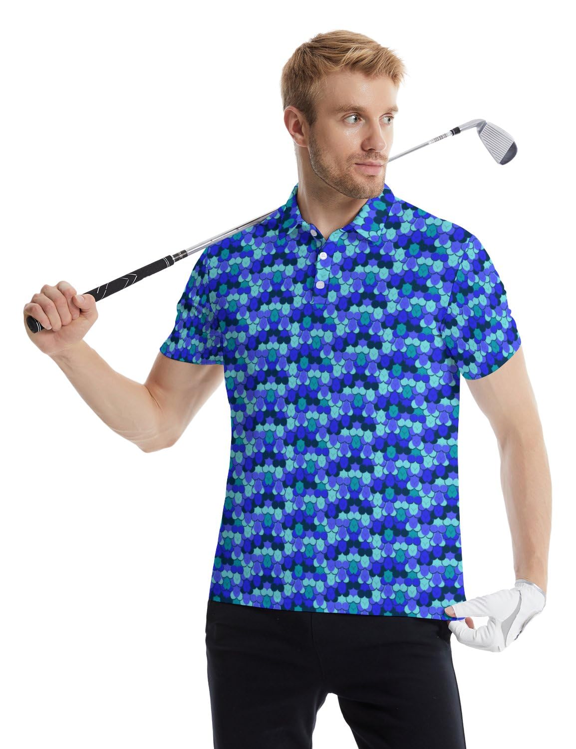 wunjqen Funny Golf Shirts for Men Funny Polo Shirts for Men Crazy Performance Moisture Wicking Quick-Dry Polo Shirts Short Sleeve Crazy Blue XXL