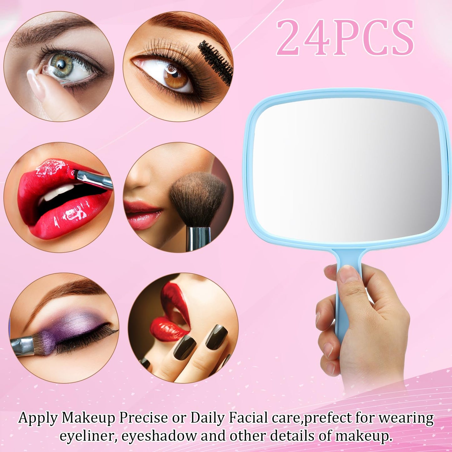 Geetery 24 Pcs Hand Held Mirrors with Handles Hand Makeup Mirrors Bulk Wall Mount for Women Cosmetic Bathroom Home Barber Salon Travel Portable Beauty School Gift, 6.69 x 9.45 Inch (Pastel)