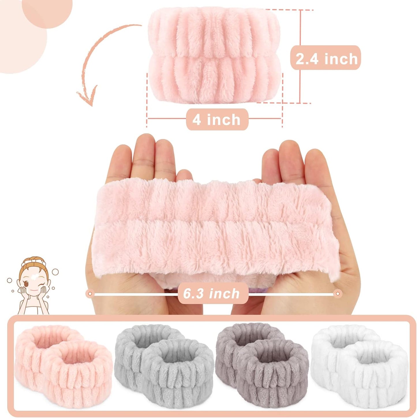Crosize 8 Pcs Microfiber Wrist Bands for Washing Face, Women's Absorbent Face Washing Wristbands, Prevent Water from Spilling Down Your Arms