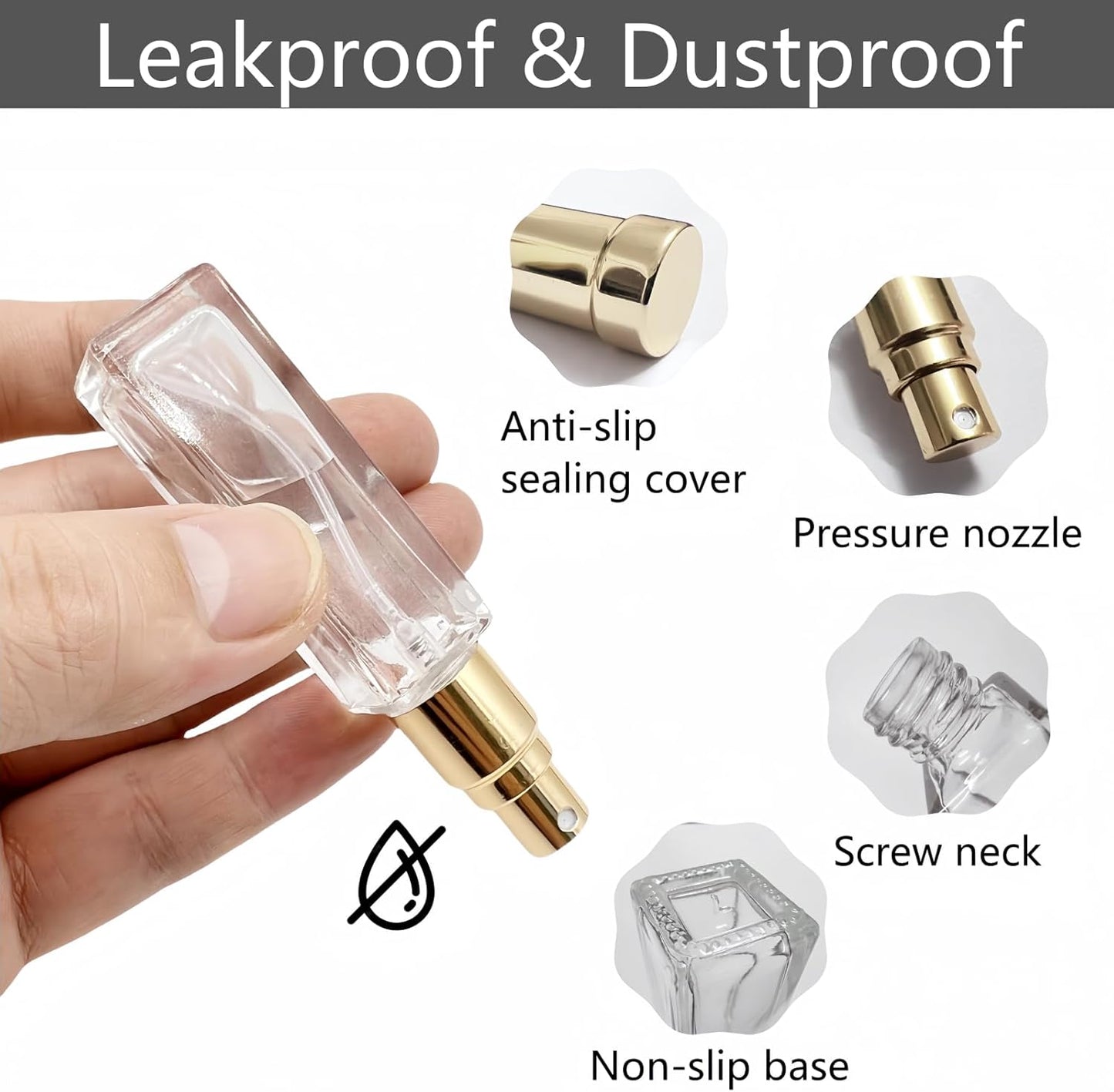 6 Pack 10ml Perfume Travel Refillable Bottles Leak Resistant Empty Glass Spray Bottles Mini Cologne Atomizer for Travel Size and Decants