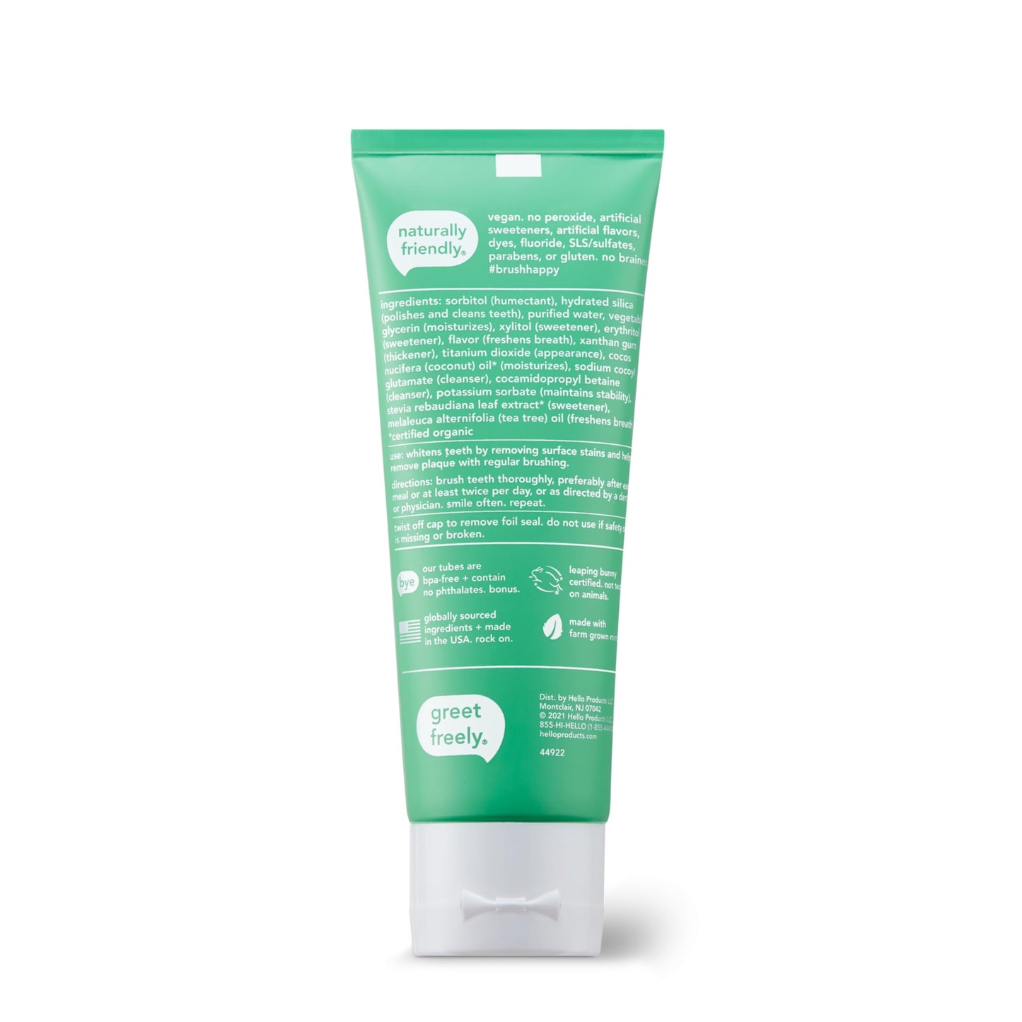 Hello Super Fresh Fluoride Free Toothpaste, Toothpaste for Bad Breath, Helps Remove Surface Stains, Natural Spearmint, 3 Pack, 4.7 Oz Tubes