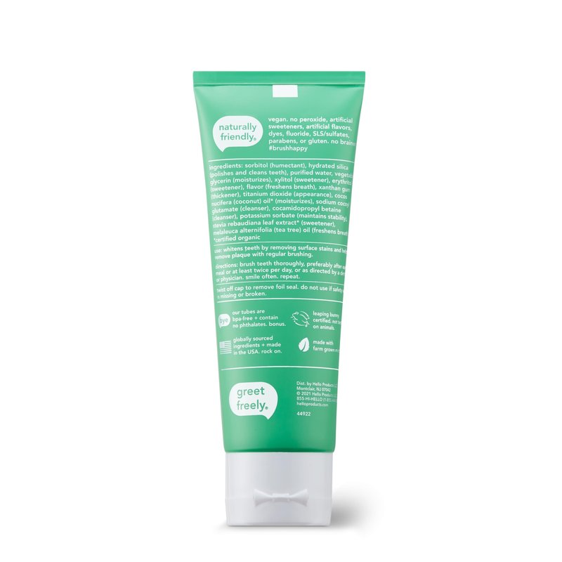 Hello Super Fresh Fluoride Free Toothpaste, Toothpaste for Bad Breath, Helps Remove Surface Stains, Natural Spearmint, 3 Pack, 4.7 Oz Tubes