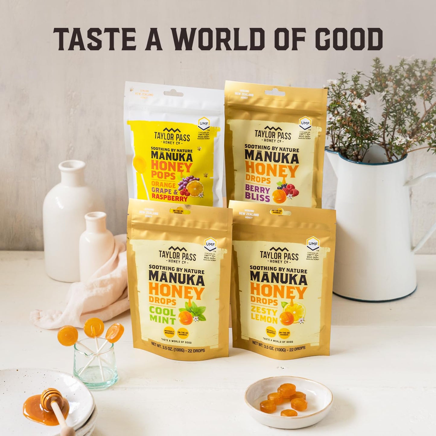 Taylor Pass Honey Co Mānuka Honey Pops UMF™ 10+, 13 Ct, 3 Flavors, NZ