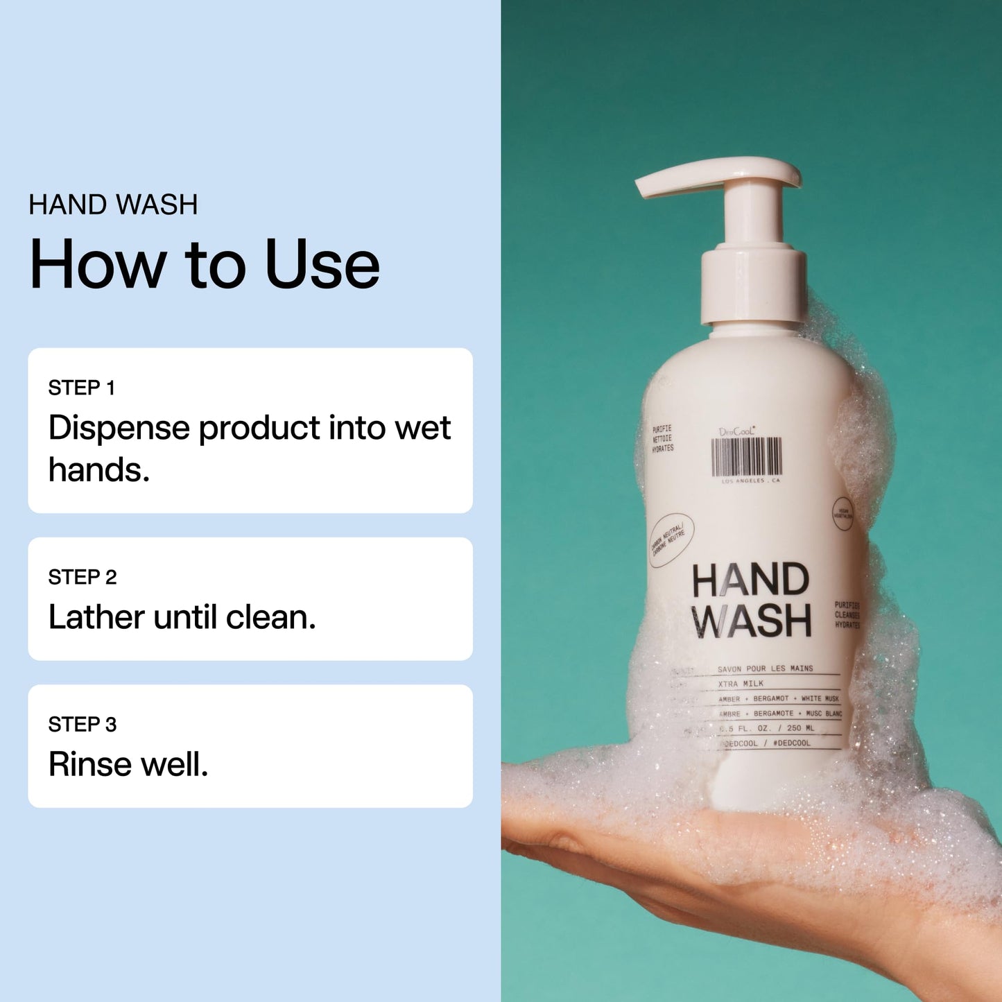 DedCool Hand Wash | Xtra Milk | Squalane, Aloe & Marshmallow Root | Gentle, Hydrating Cleanser | Non-Toxic, Vegan | 8.5 fl oz