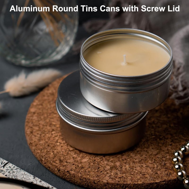 Aluminum Round Tin Cans - 2 Oz Travel-Sized Metal Containers with Clear Lid | 24 Pcs for Cosmetics, Balms, and Candles - White
