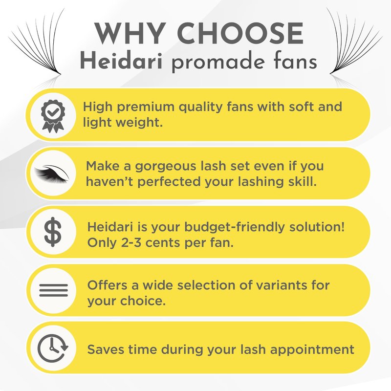 Heidari Handcraft Promade Eyelashes Extension Ideal for Professional Lash Salon, Collection 3D-20D, C CC D DD Curl, Thickness 0.03~0.1mm, Length 8-20mm, Long Lasting,Easy Application 10D-0.03 D 10 mm