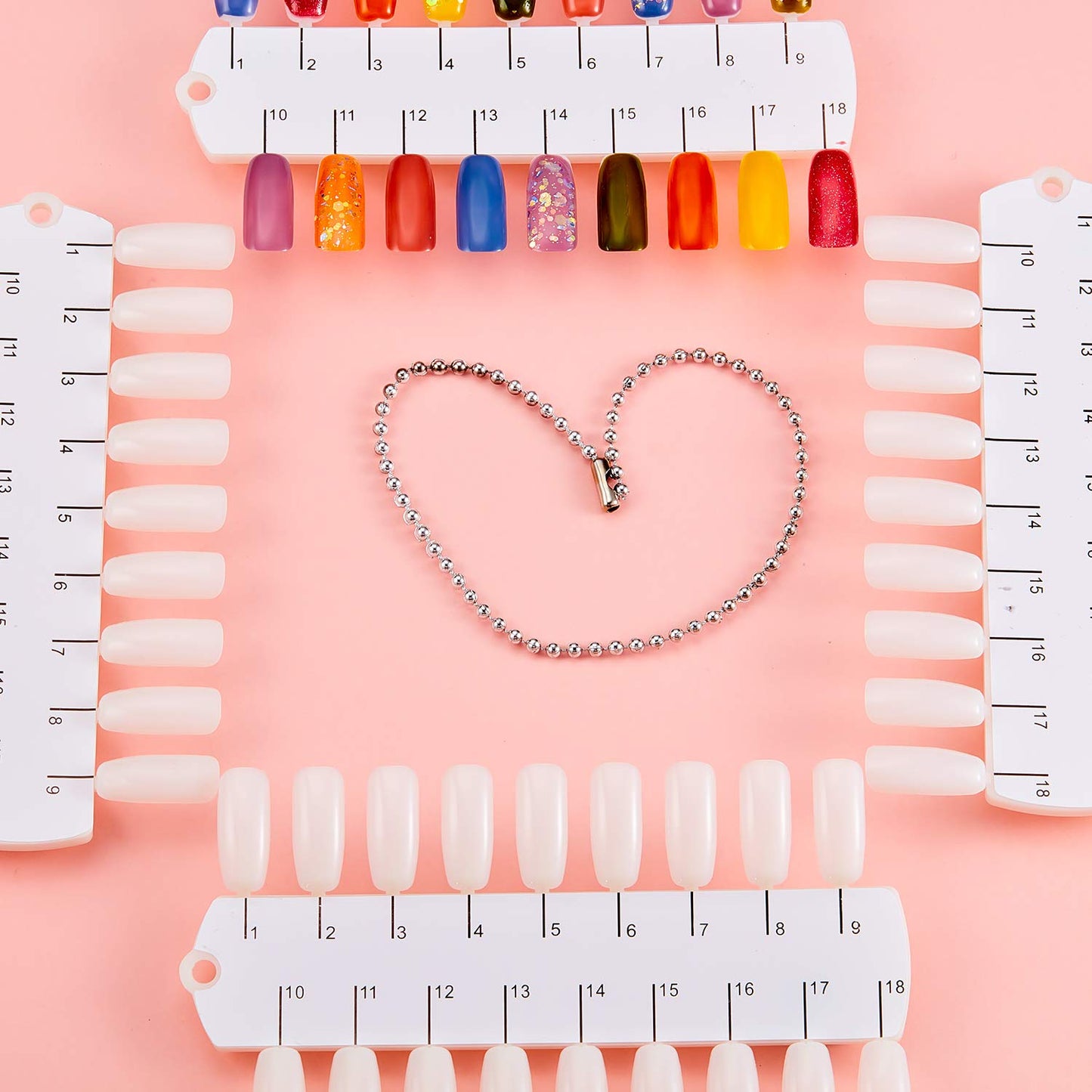 Maitys 6 Sets 216 Tips Double Layer Nail Color Display Card Plastic Nail Polish Sample Display with Chain for Design Practice Training