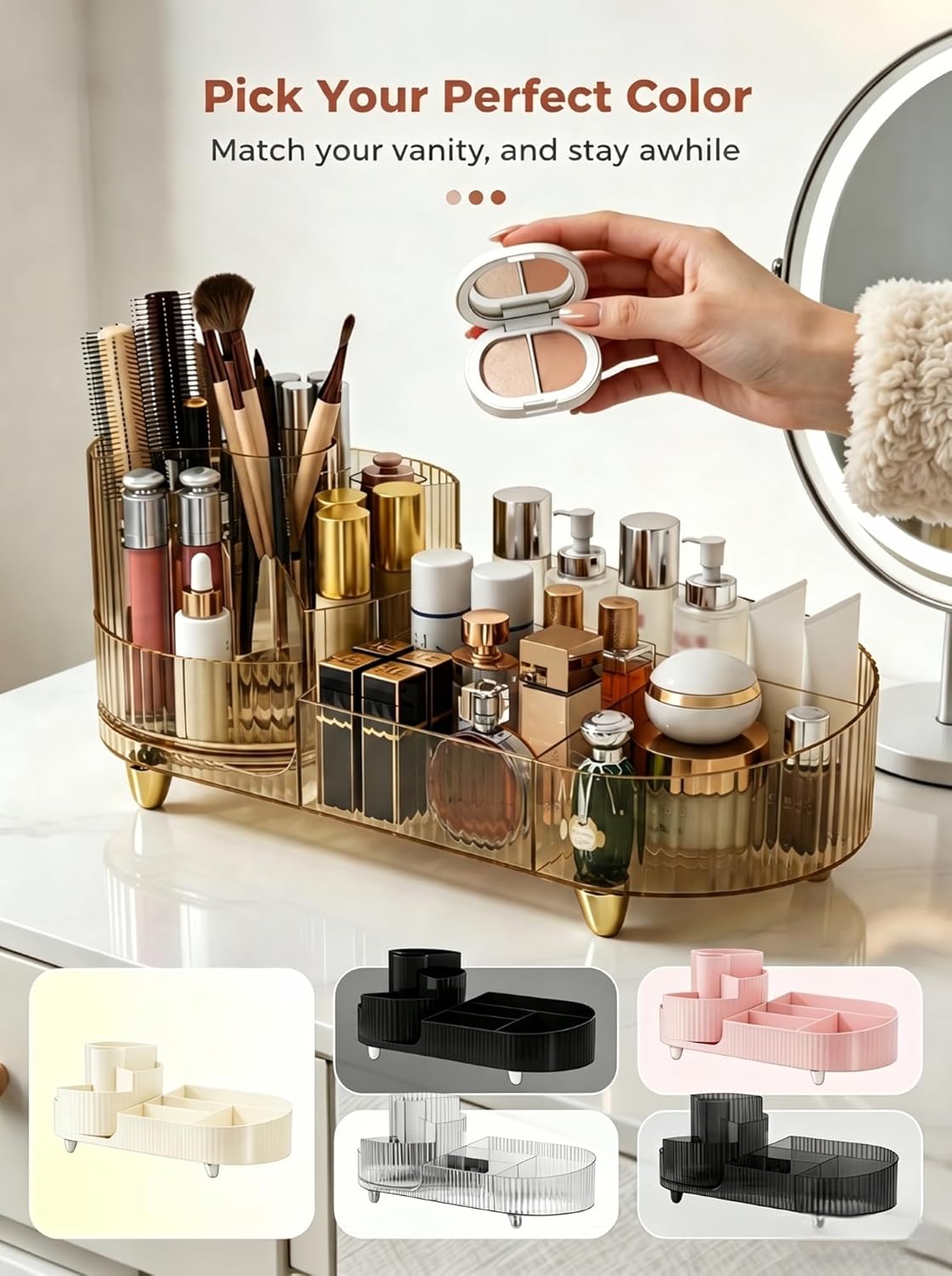 Rotating Makeup Organizer - Large Capacity Clear Acrylic Cosmetic Display Case | Vanity Storage for Skincare, Brushes & Lipsticks