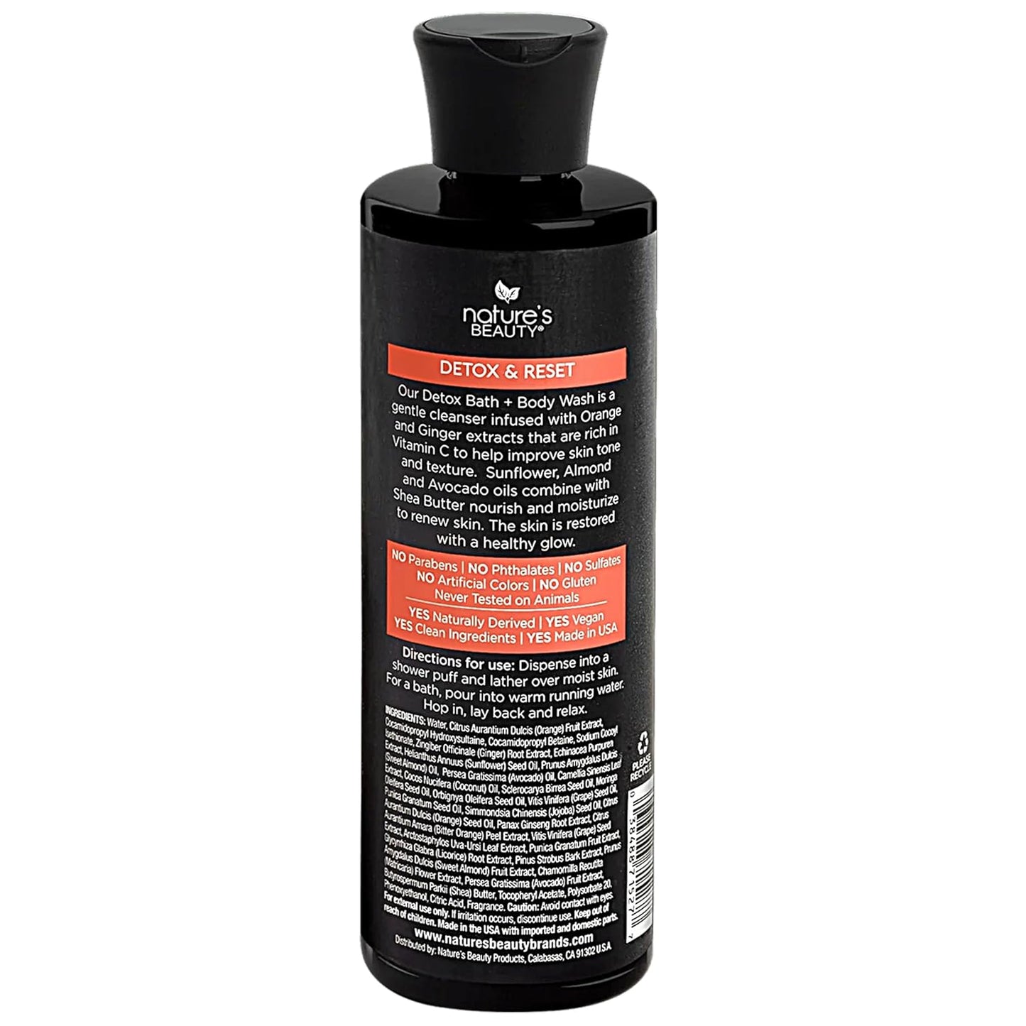 Nature's Beauty Orange Ginger Detox Body Wash - Gentle Cleanser with Vitamin C & Oils | 12 fl oz (2 Pack)