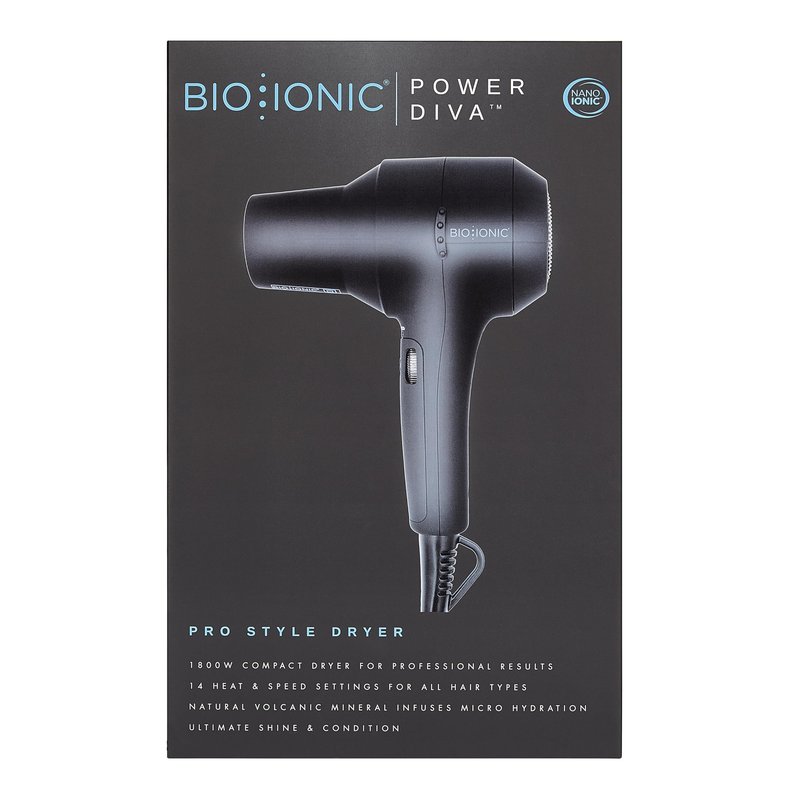 Bio Ionic PowerDiva Pro Speed Hair Dryer, Blow Dryer with Adjustable Heat & Speed, Professional Hair Styling Tool for Fast, Frizz-Free Hairstyles, Cool Shot, Compact for Travel, 1875W