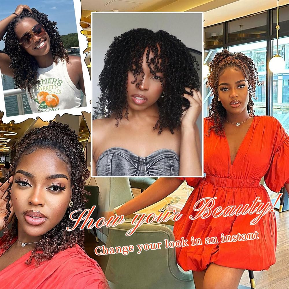 Yanky Twist Crochet Hair for Black Women - 12 Inch 8 Packs (30 Strands/Pack) Pre-Looped Synthetic Braiding Hair, Fluffy Spring Mini Twist Passion Twist Natural Black