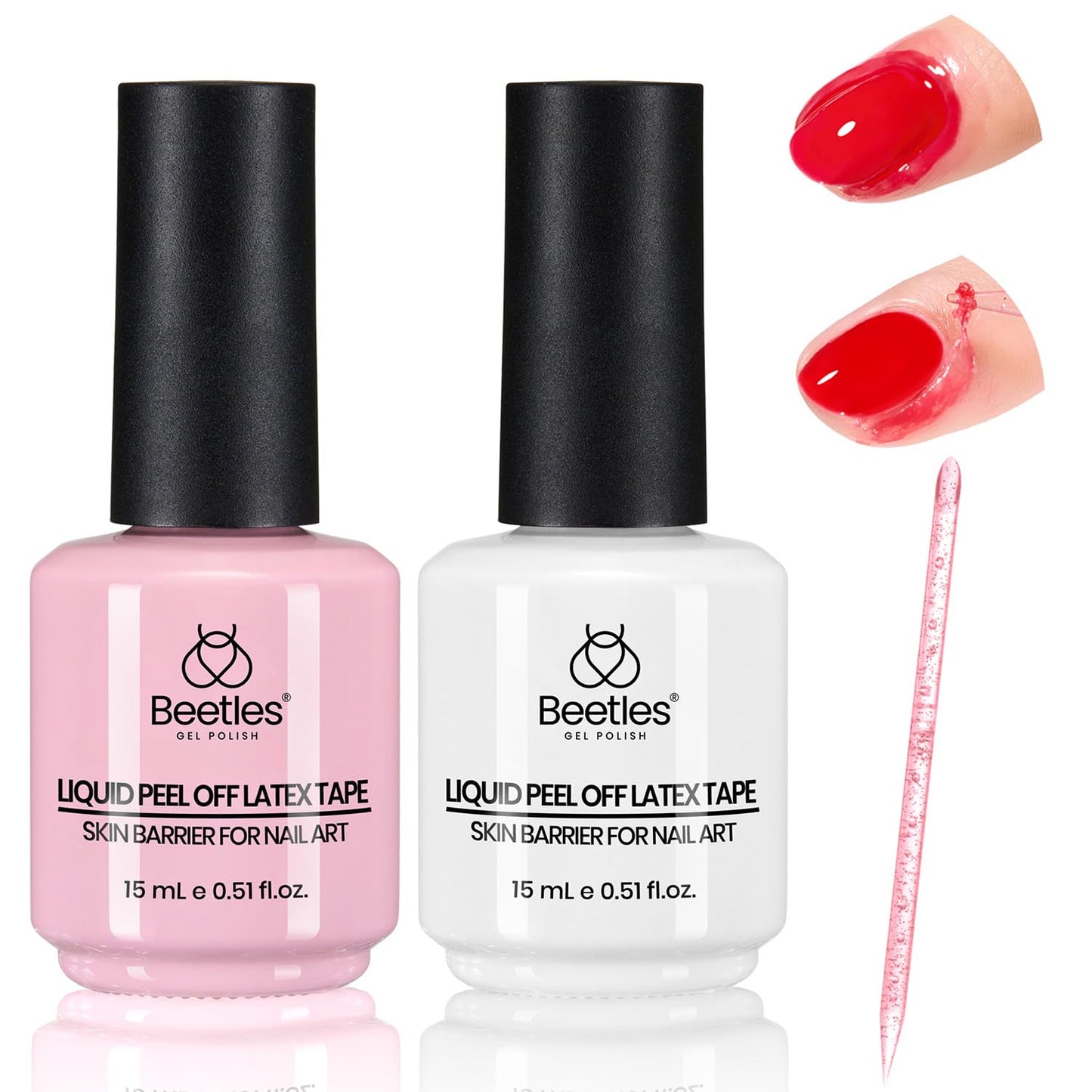 Beetles Liquid Latex for Nail 15ml - Peel off Nail Polish Cuticle Guard with Plastic Nail Care Stick Nails Design Air-Dry Liquid Latex Barrier for Protector Fingers