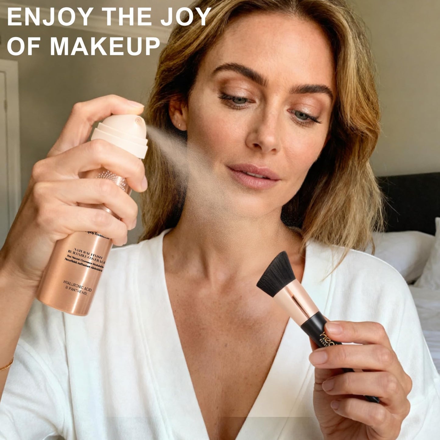 HECI BEAUTY Airbrush Foundation for Mature Skin, Silk Spray & Kabuki Brush Set, Flawless Finish, Anti-Aging Formula for Smooth Radiant Skin, Long Wear Lightweight Makeup,110 Light, 1.69 fl oz