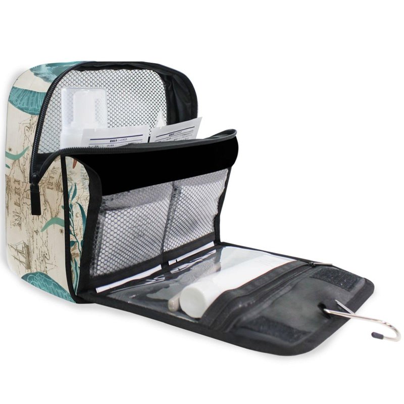 Hanging Travel Toiletry Bag Kit Makeup Case Cosmetics Organizer for Men Women (Sea Lives Turtle Coral)