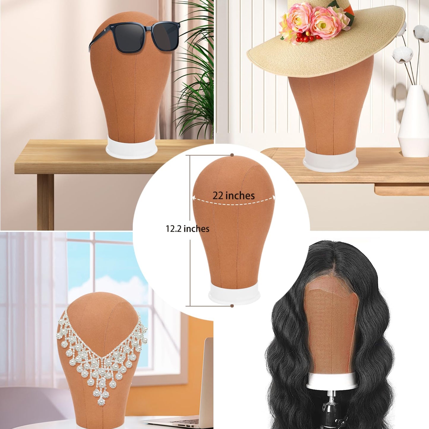 GHWMYD 22 Inch Canvas Wig Head Mannequin Head With 63in Tripod Stand, Manikin Canvas Head Set for Wigs Making Display Styling with Tripod Table Clamp Wig Caps Pins Set Hair Brush, Clips(Beige)