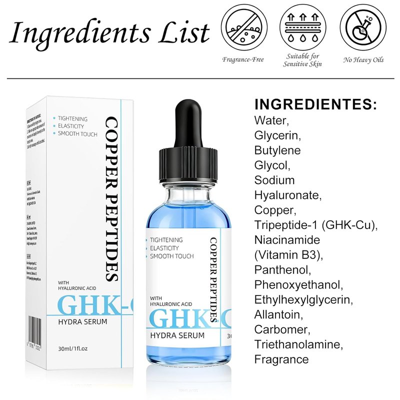 GHK-Cu Copper Peptide Serum - Anti-Aging Face Serum with Niacinamide & Hyaluronic Acid for Sensitive Skin | 1 Fl Oz