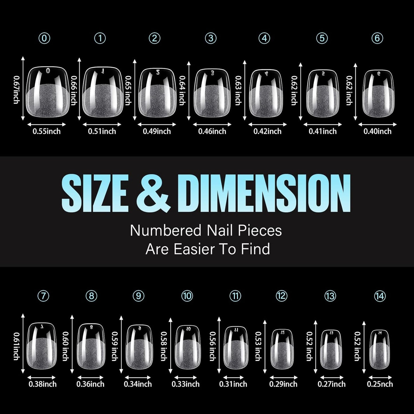 TOMICCA Short Nail Tips Extra Short Square Nail Tips, 192Pcs Fake Nails 12 Sizes Acrylic Clear Nails for Beginner and Professional DIY Gel Nails Salon